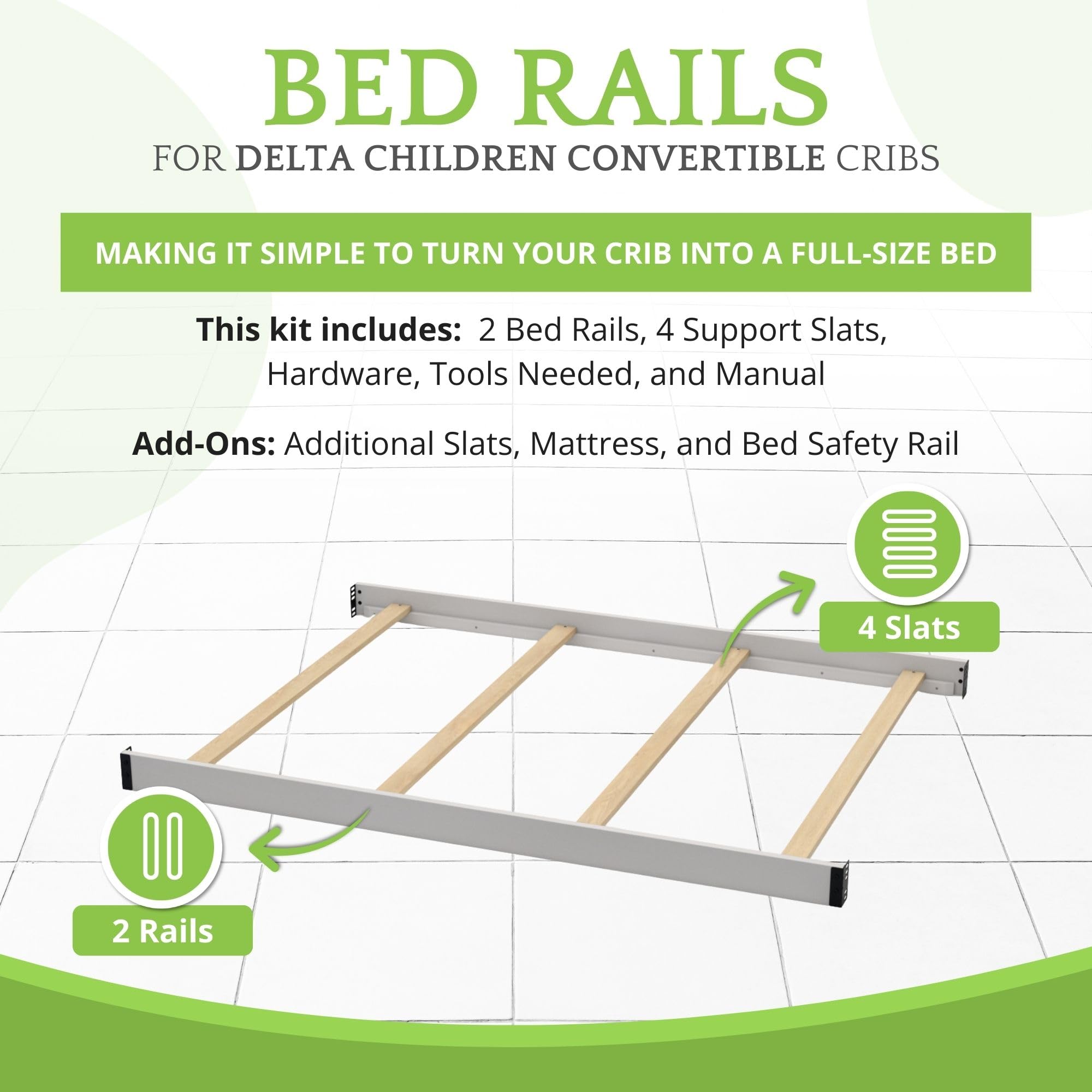 CC KITS Delta-crib conversion keeps crib-to-bed setup stable.