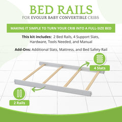 CC KITS Evolur compatibility guide rails ensure easy crib-to-bed upgrade.