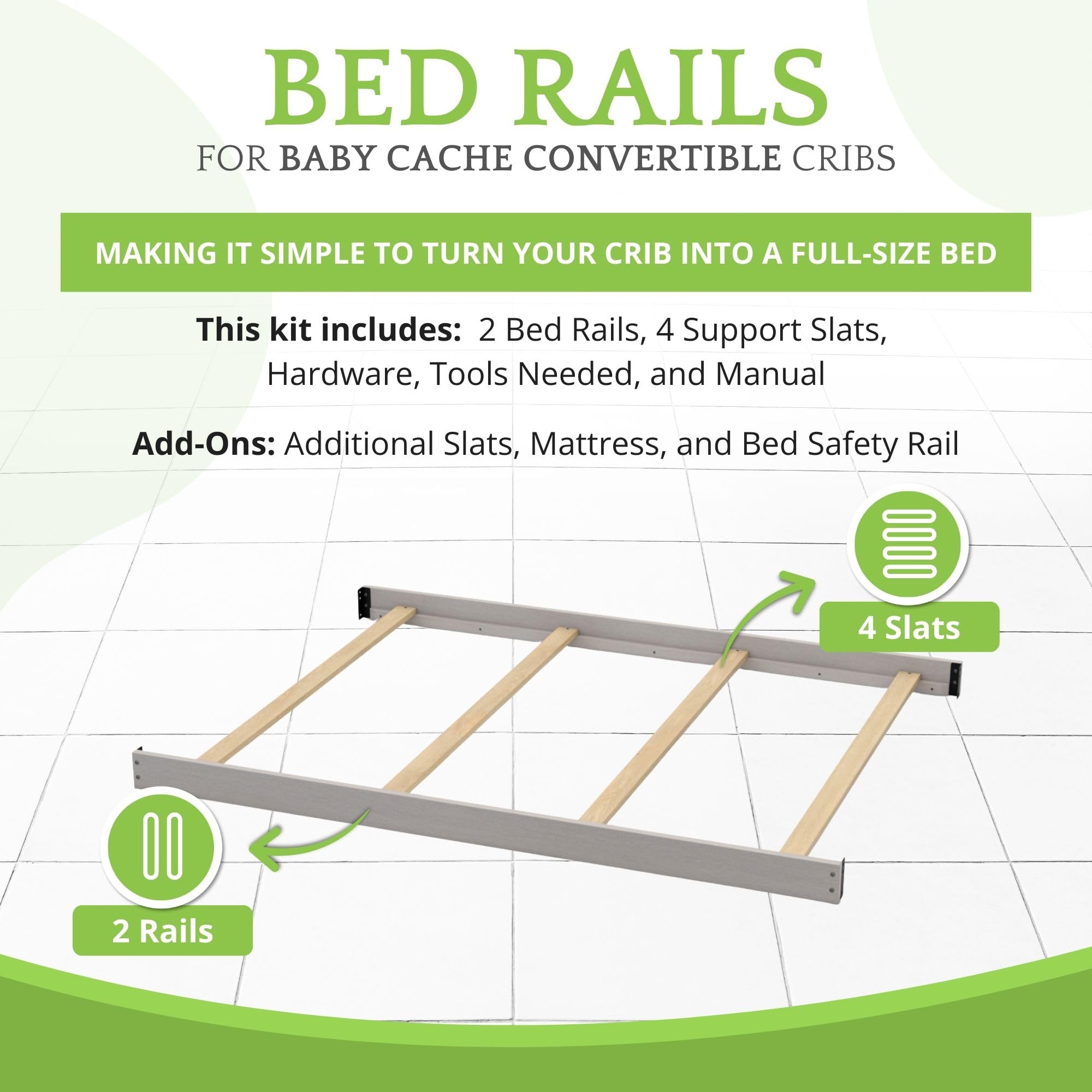 CC KITS solid wood rail assembly provides stable support for growing kids