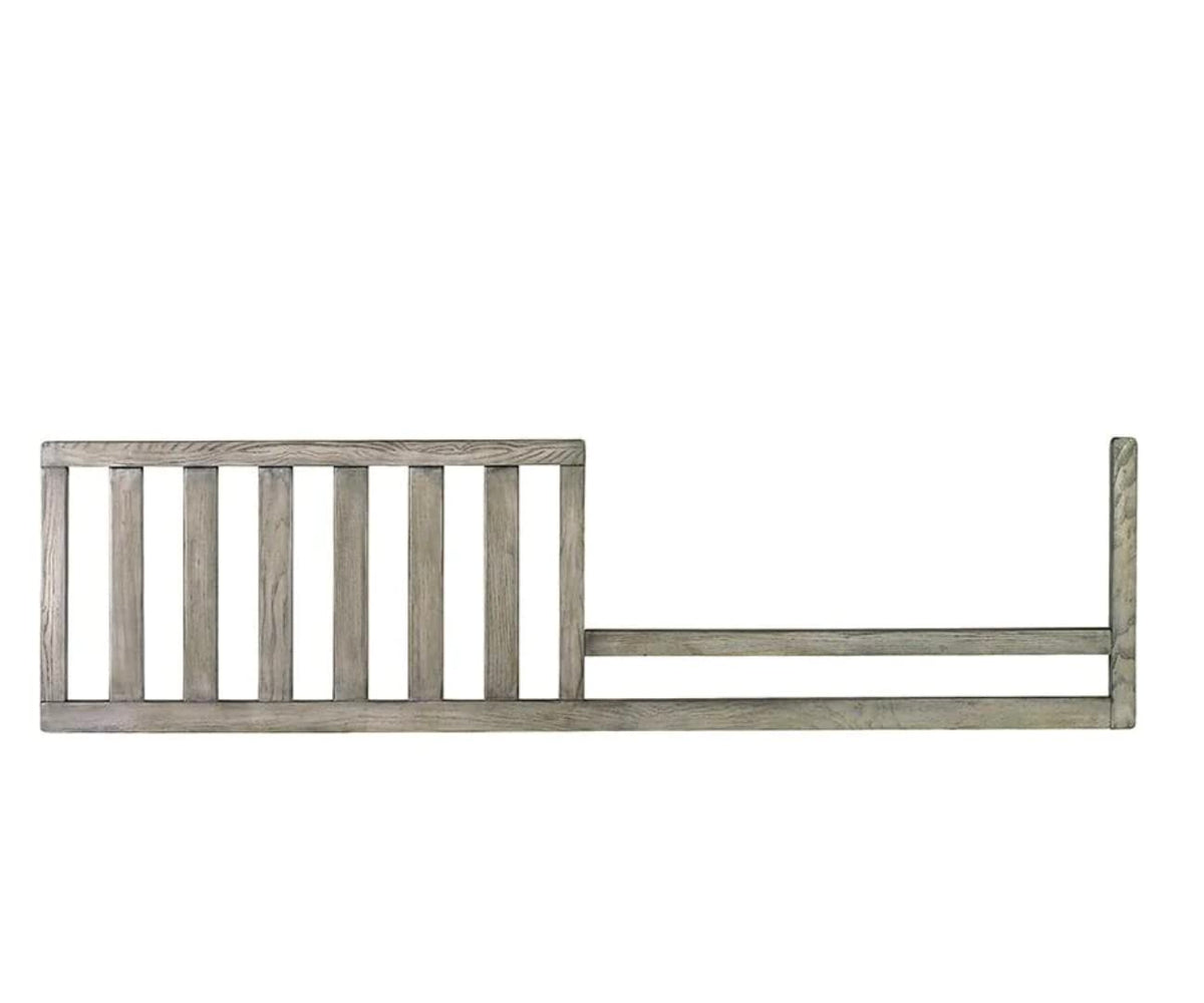 CC KITS toddler guard rail installed on Ti Amo crib in Misty Grey enables safe, easy toddler access