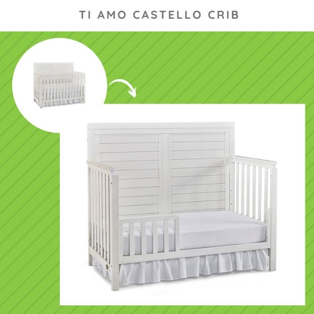 CC KITS seashell guard rail for Ti Amo, compatibility view, safe crib-to-bed transition.