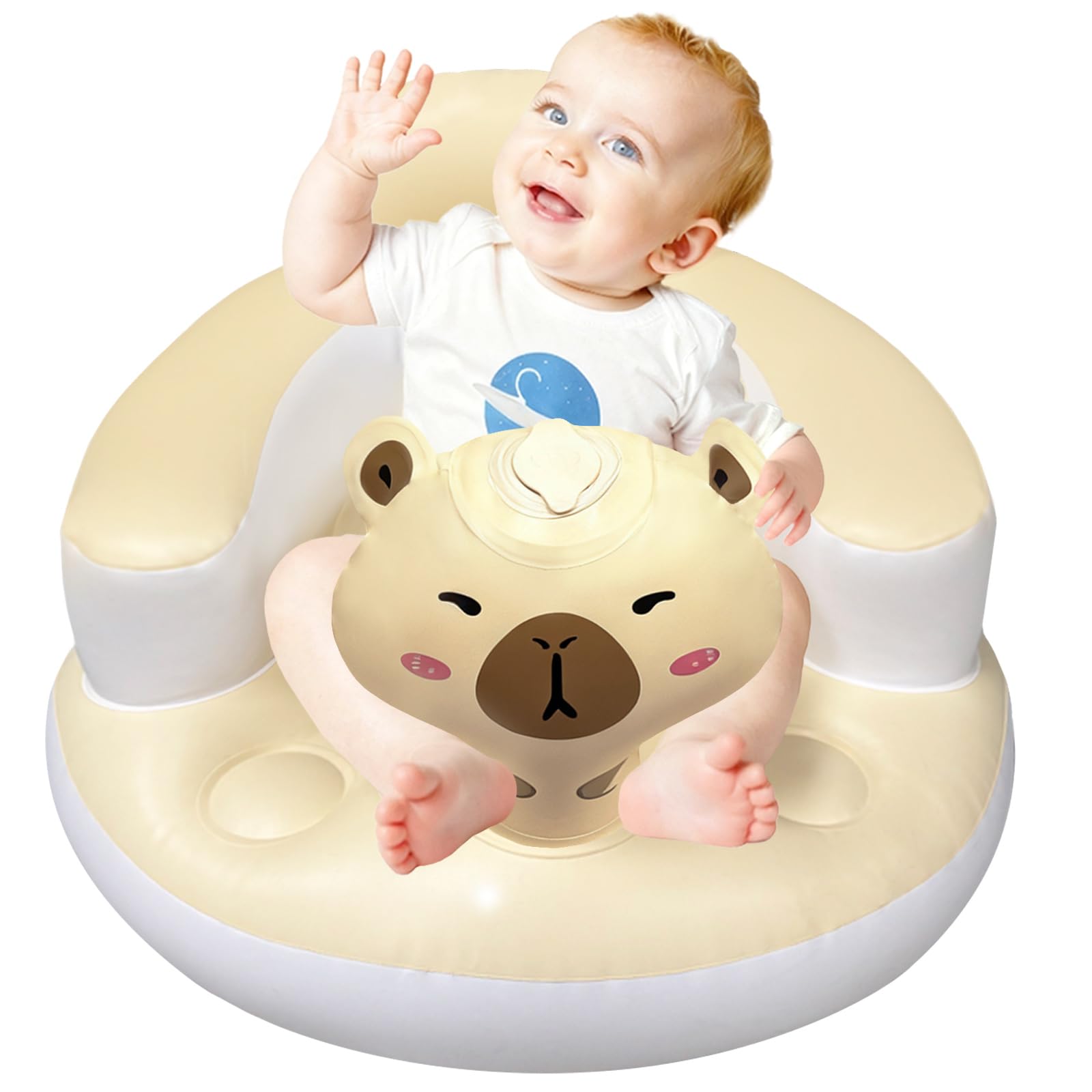 CDSDAS inflatable baby seat front view showing stable upright position for learning