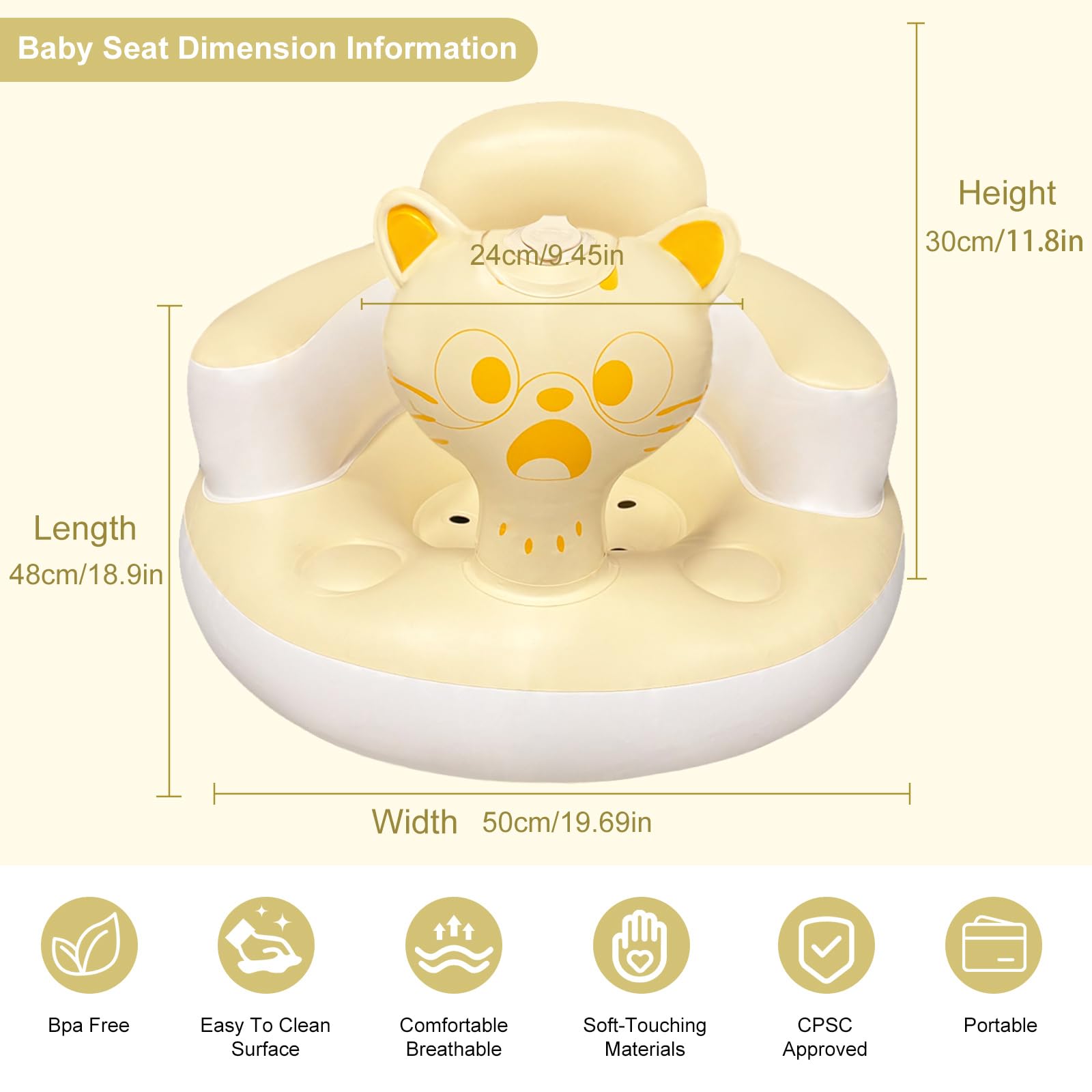 CDSDAS inflatable baby seat in use for sitting up with comfortable posture