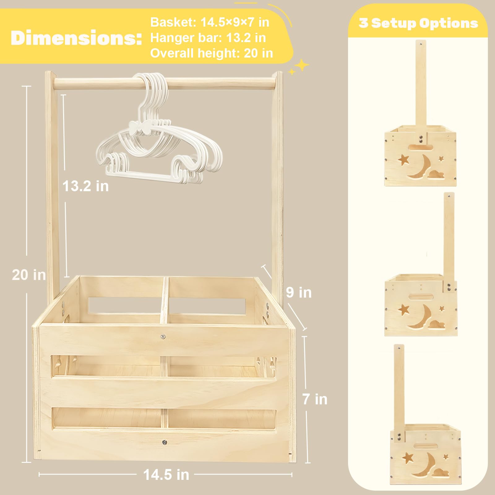 CDSDAS wooden basket with dividers for easy baby wardrobe management