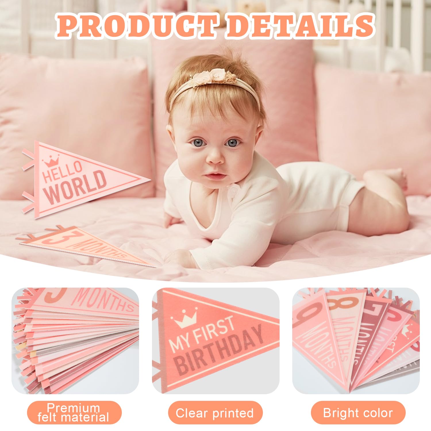 Cecliy My First Birthday pennant highlights the milestone in first year photos