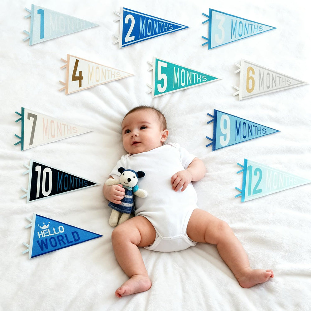 Cecliy set de pennants para baby shower, decor y regalos de hitos.