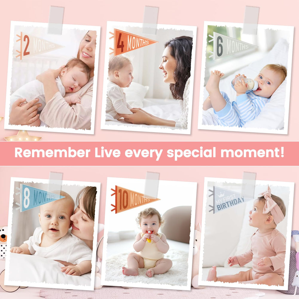 Cecliy month pennants 14pcs highlighting each month for keepsake photos.