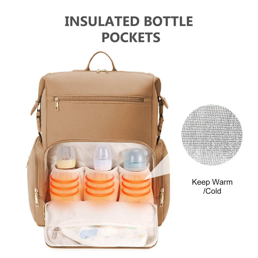 CEI-CEI diaper bag with insulated pockets keeps bottles warm or cool on the go.