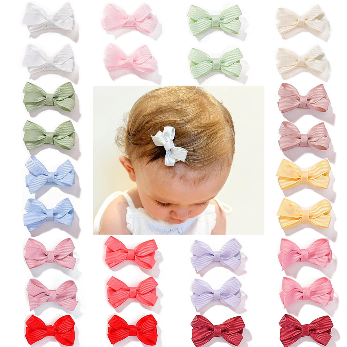 CellElection 2-inch mini bow clip on top view for baby hair, gentle hold.