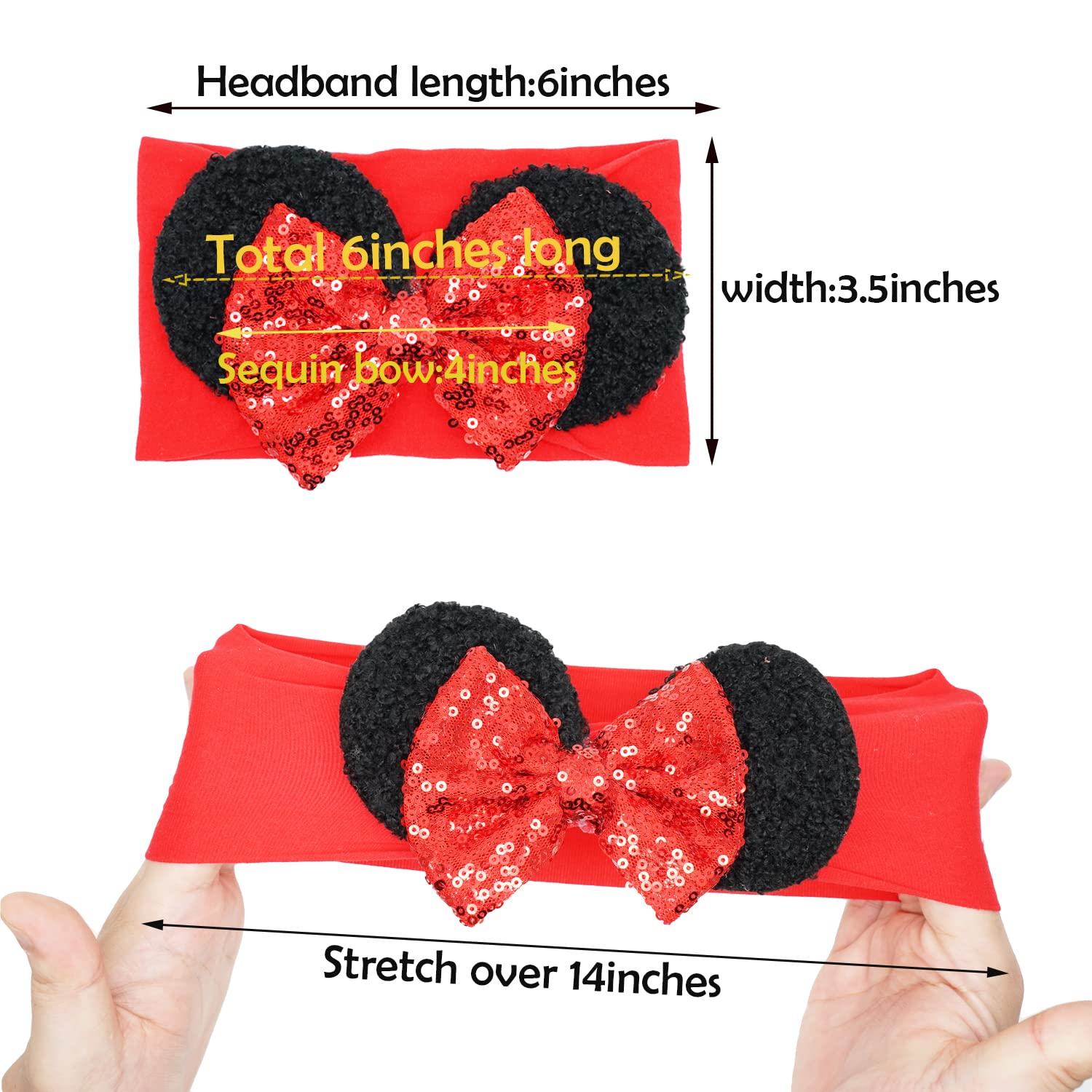 CellElection red sequin headband with plush ears for festive occasions