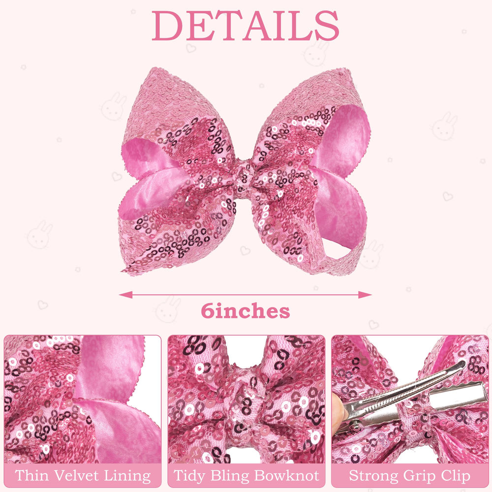 CellElection sequin bow hair clip 6in pink for party-ready outfits