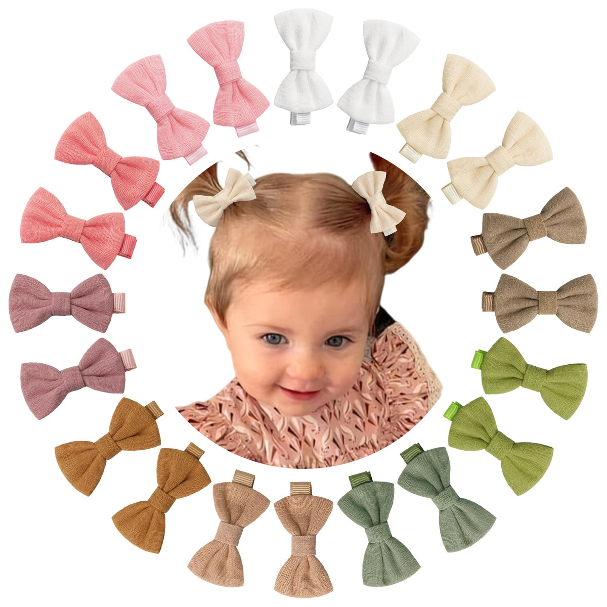 CÉLLOT 20-piece fully lined hair bows provide secure hold for toddlers.