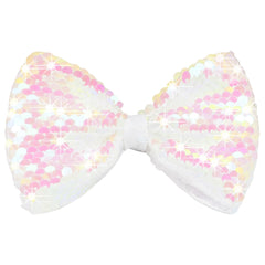 CÉLLOT party bow white sequin with crocodile clip adds festive sparkle to any hairstyle.