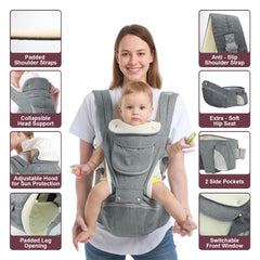 Cemobene Baby Carrier back carry enables hands-free travel through busy streets.