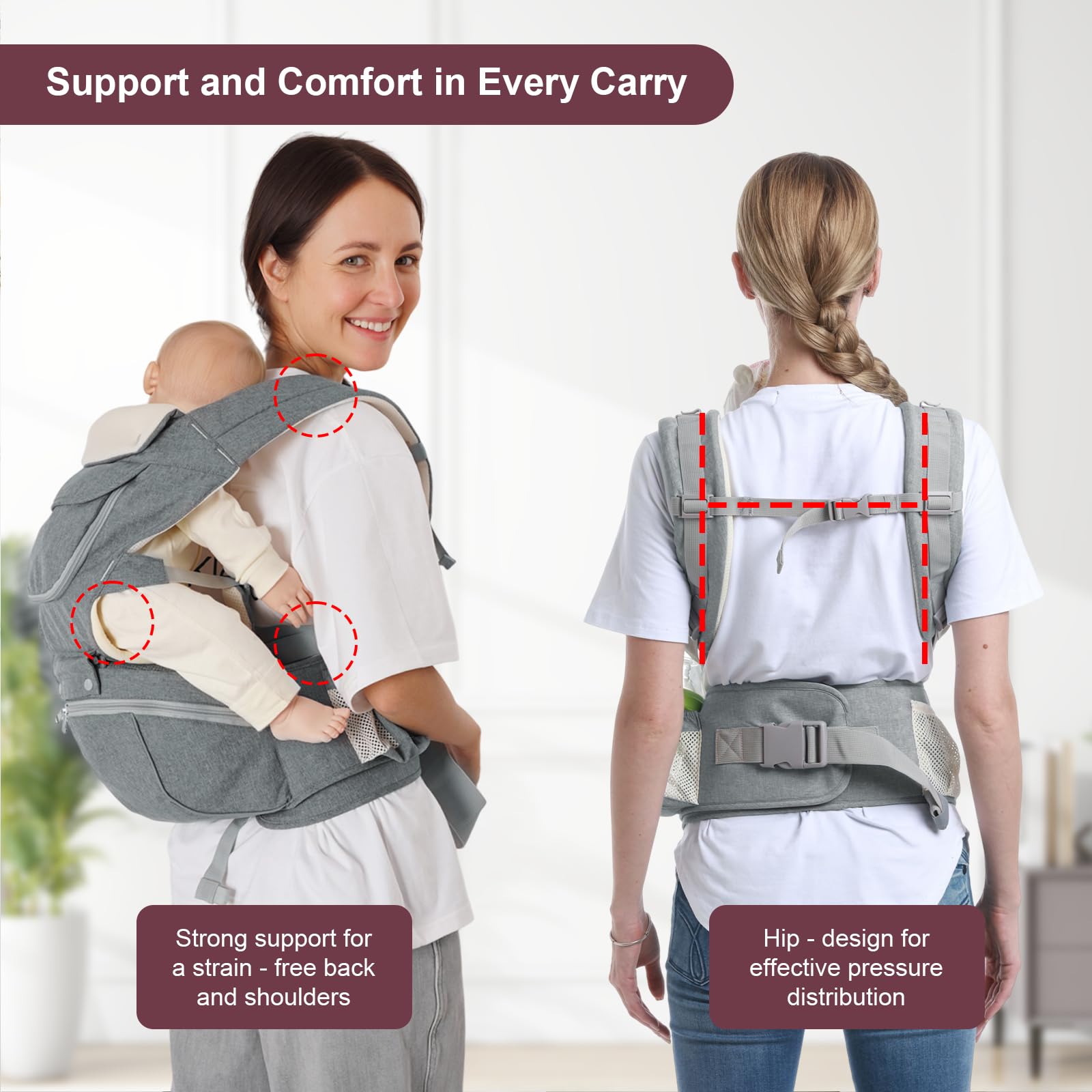 Cemobene Baby Carrier sun hood provides shade during outdoor naps.