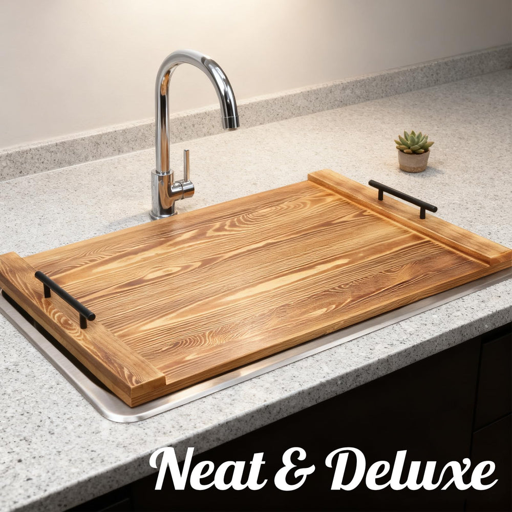 Cenleoha serving tray in wood finish for easy transport of ingredients.