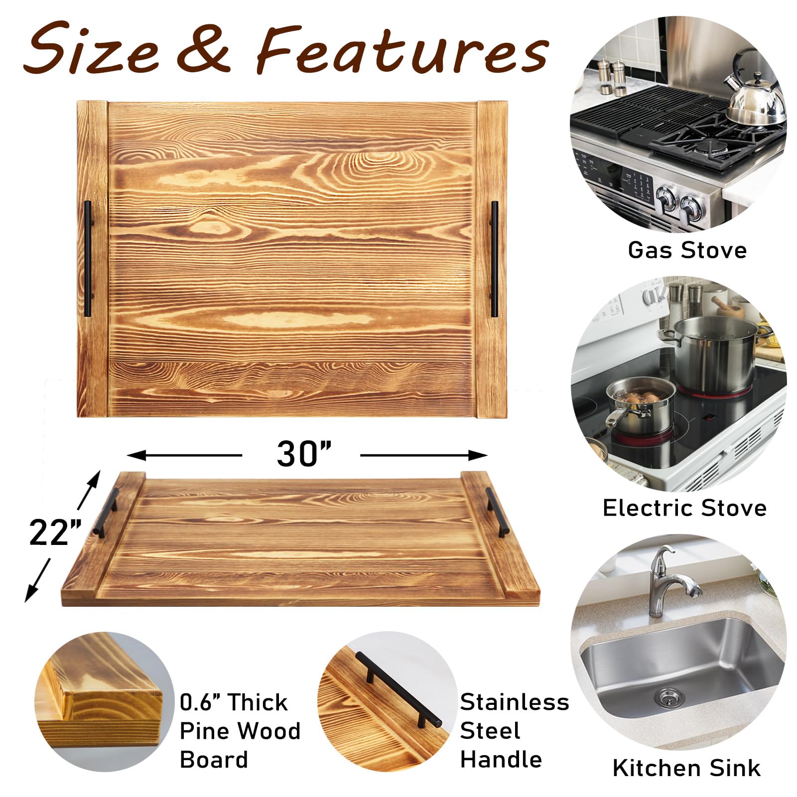 Cenleoha wooden stove cover protects the cooktop when idle.