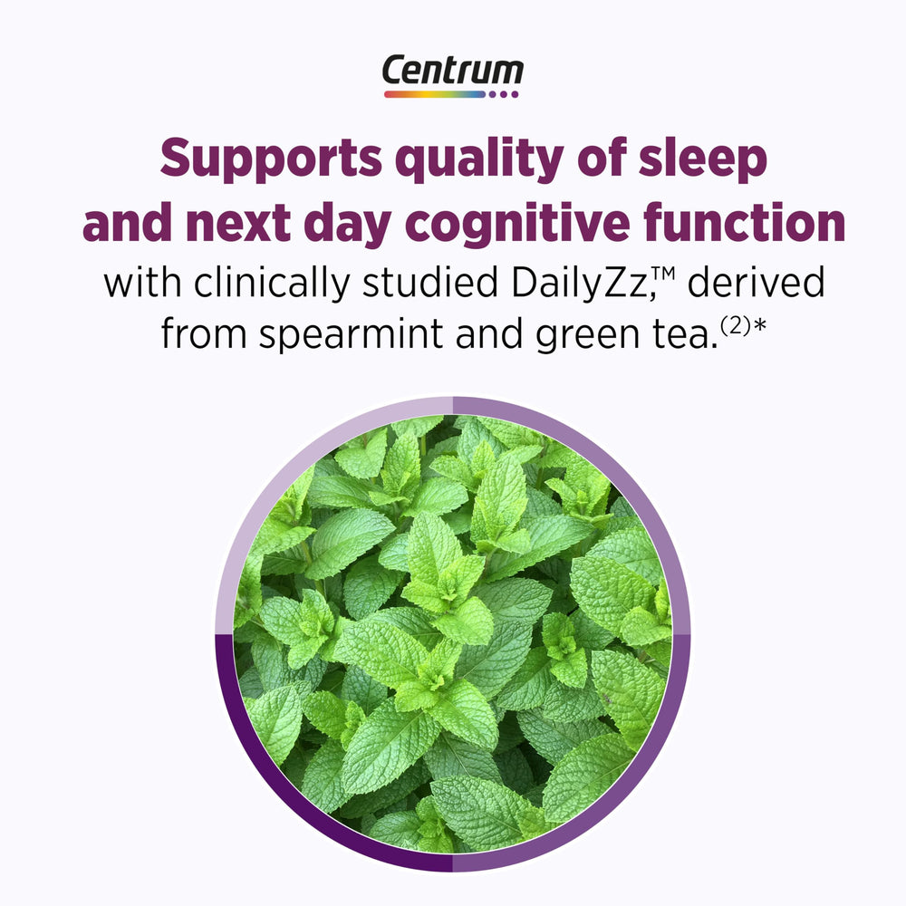 Centrum DailyZz bottle highlighting potential sleep-quality support.
