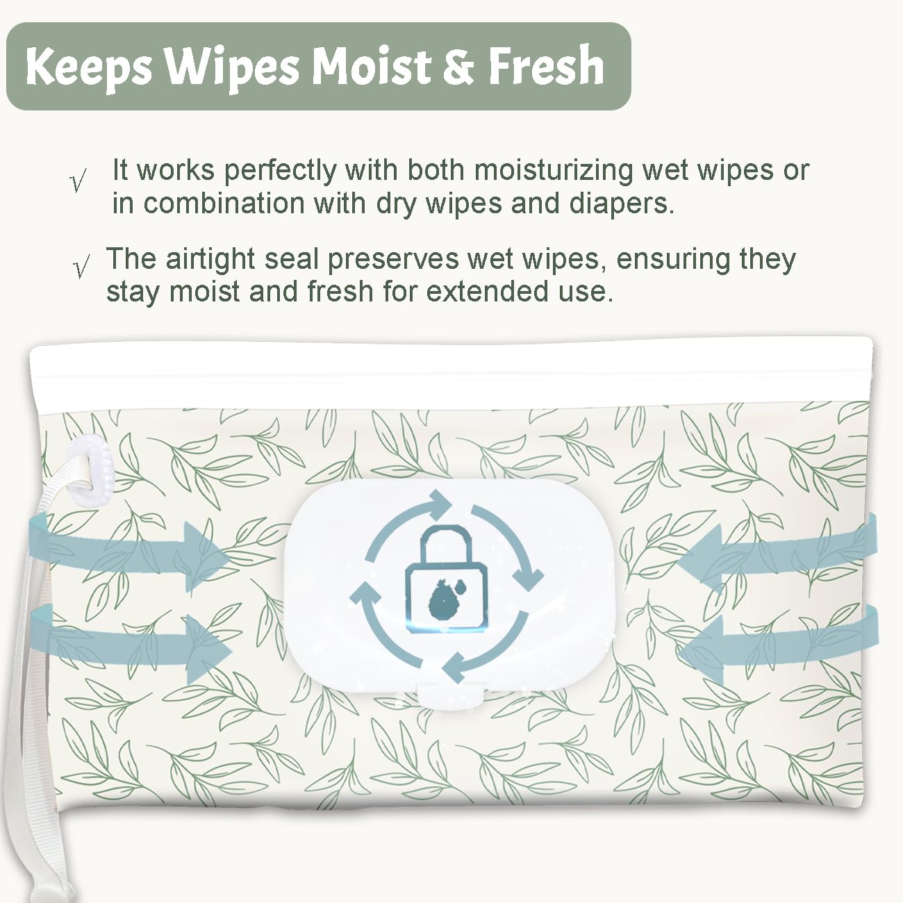 Cephira wipes dispenser with leak-proof shell keeps wipes fresh on the go.