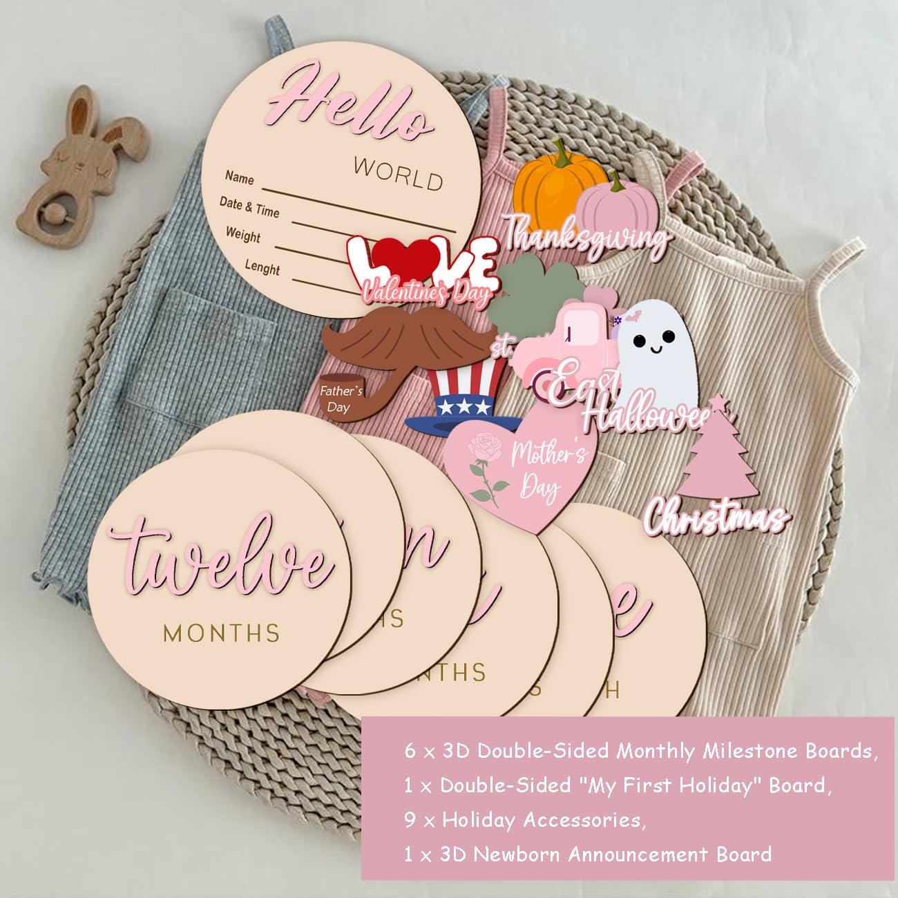 Cephira double-sided milestone board pink ready for 1–12 month growth updates