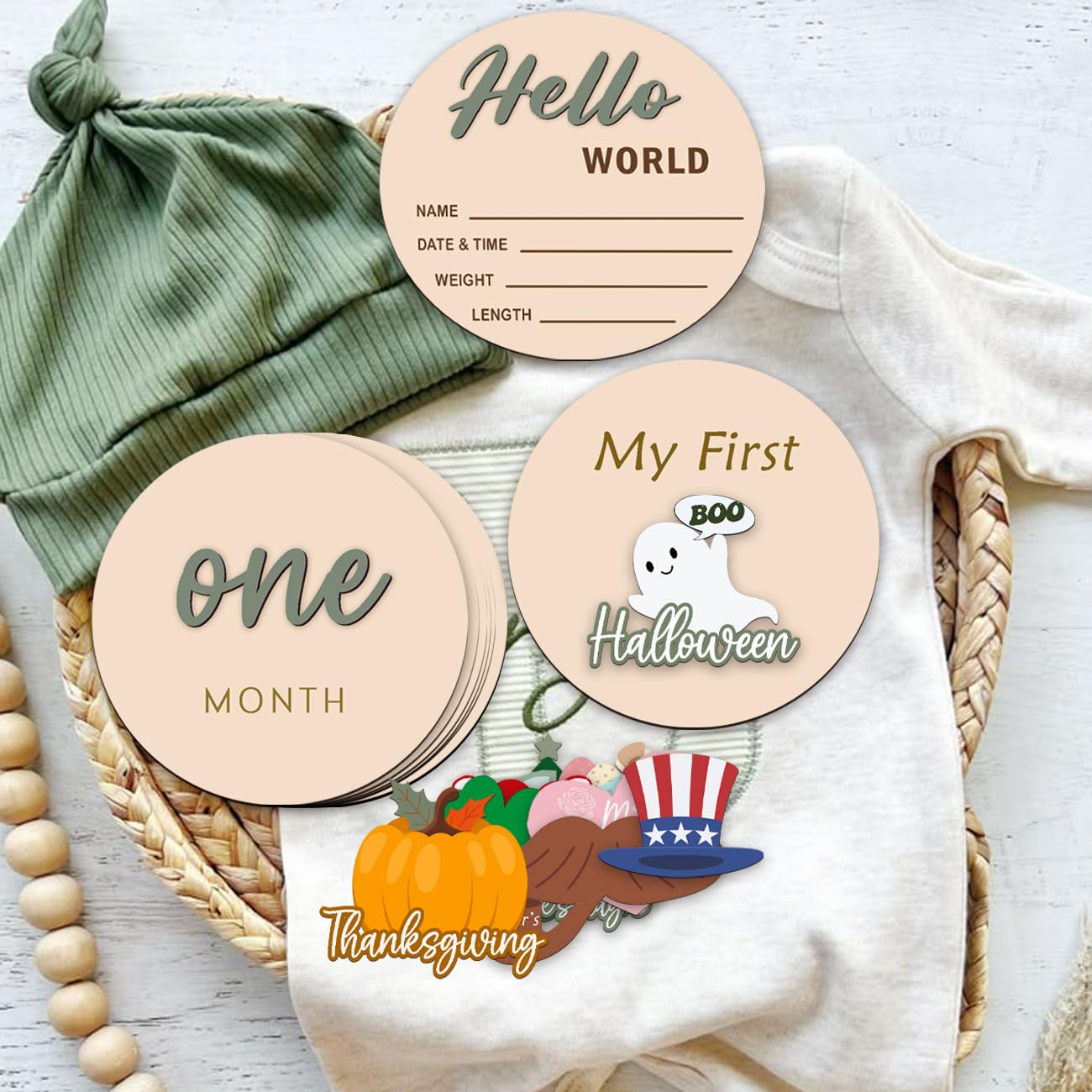 Cephira Hello World sign in sage decor for welcoming a newborn.