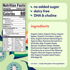Cerebelly baby pouch celery-apple-kiwi spout closeup highlights clean ingredients.