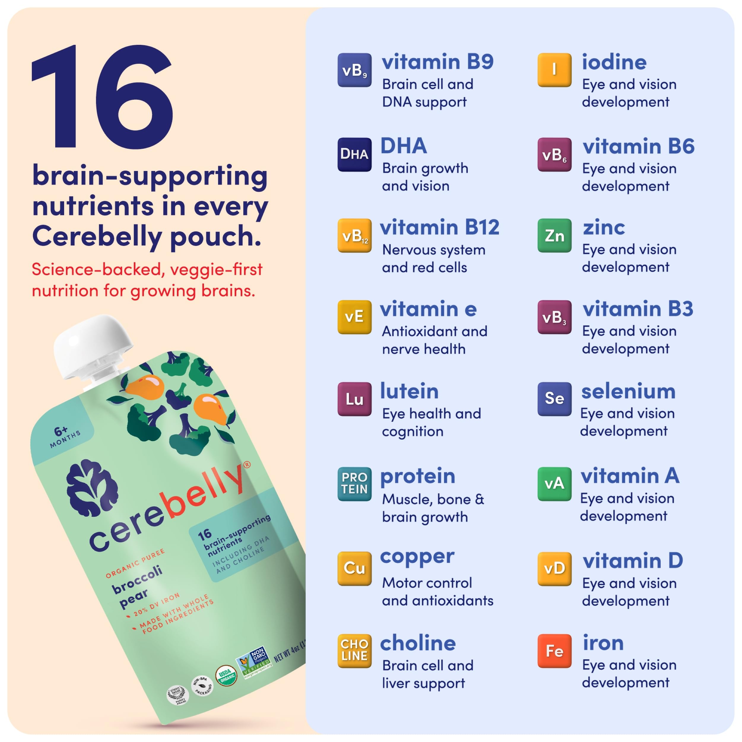 Cerebelly clean-label purity award badge signals safety and high quality.