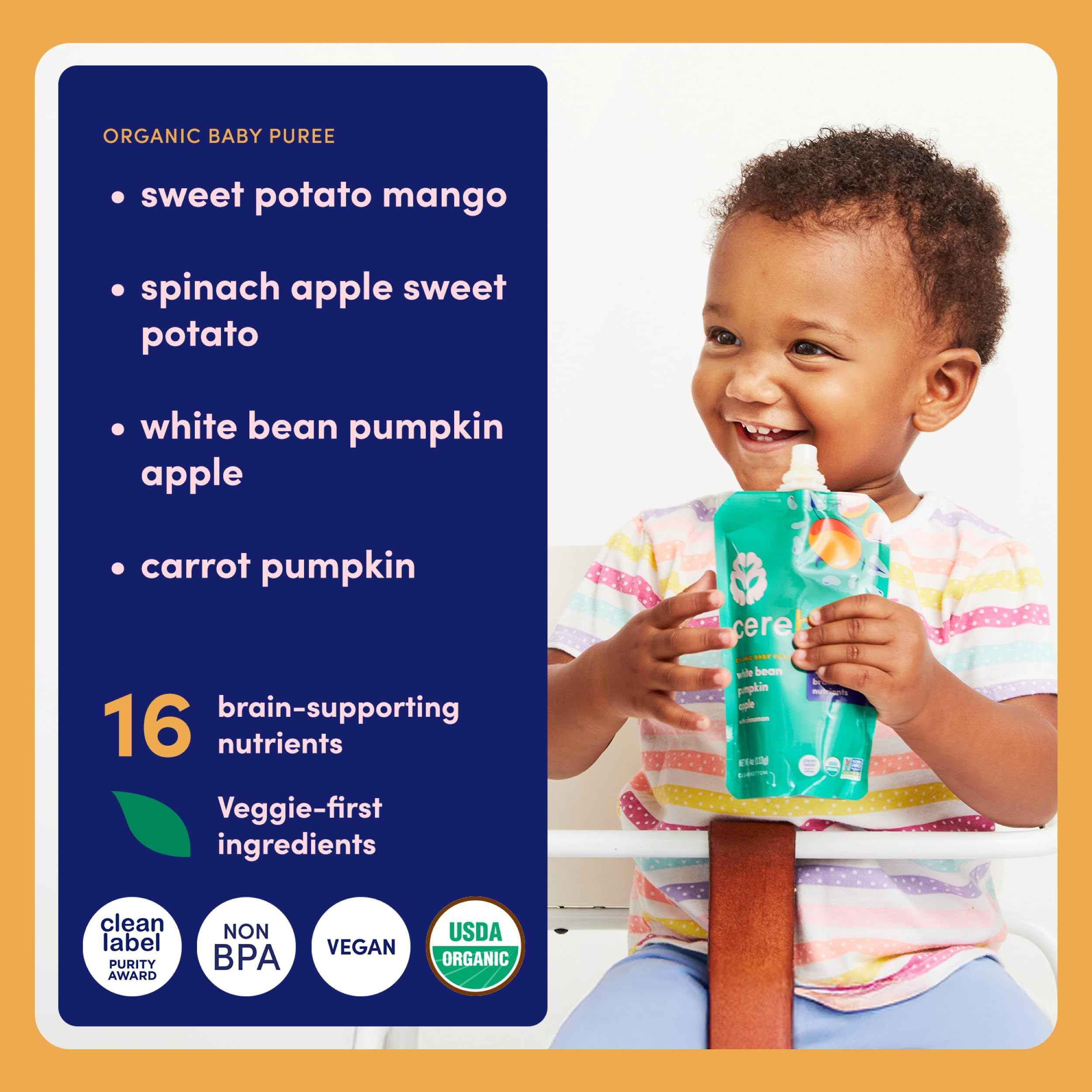 Cerebelly mango apple puree pouch offers natural sweetness and fiber.
