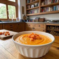 Cerebelly pouch on a high-chair tray for quick baby meals.