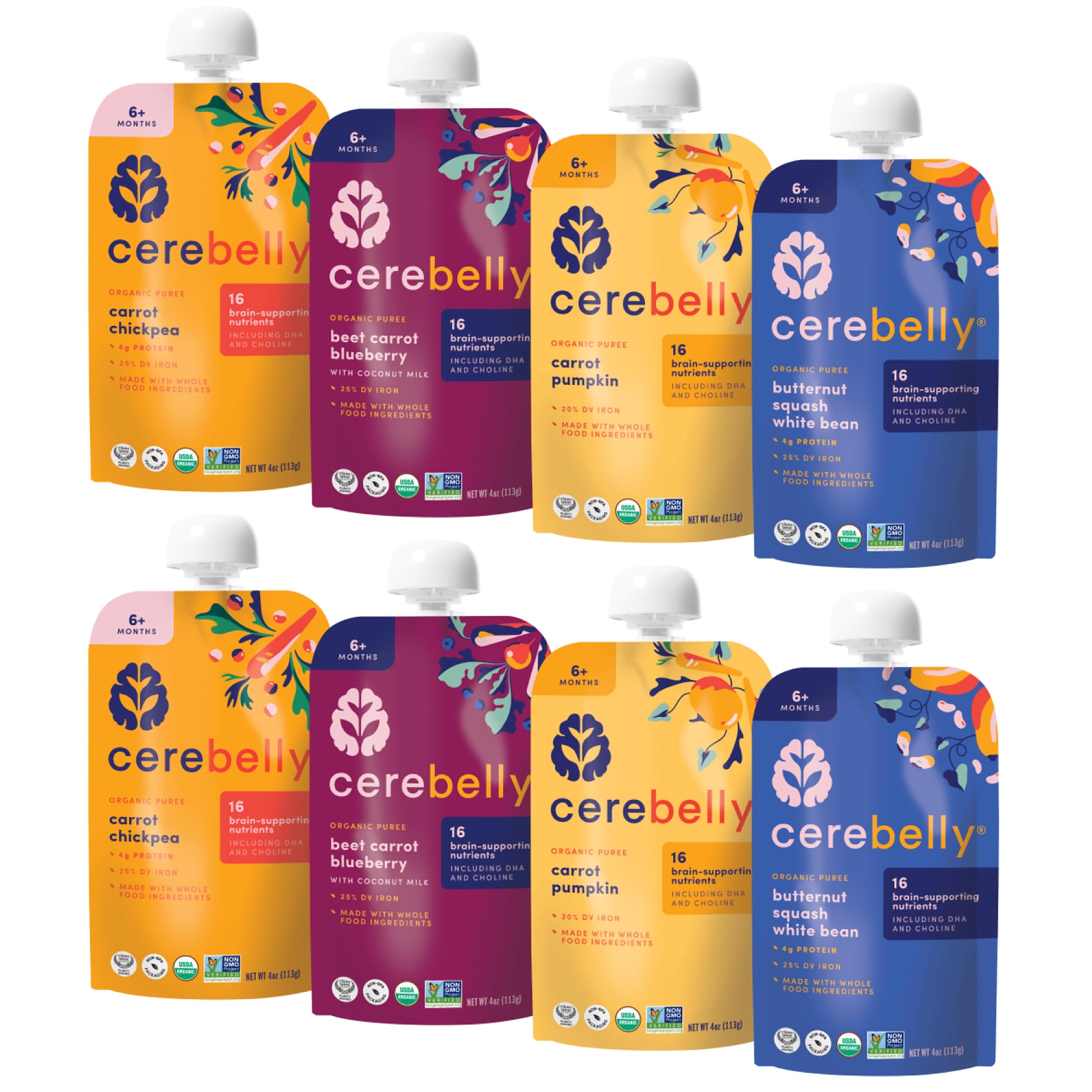 Cerebelly Rainbow Roots pouch for on-the-go baby meals.