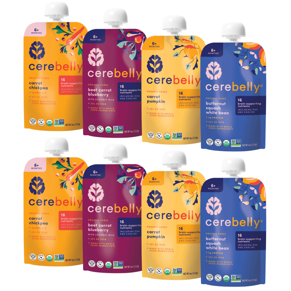 Cerebelly Rainbow Roots pouch for on-the-go baby meals.