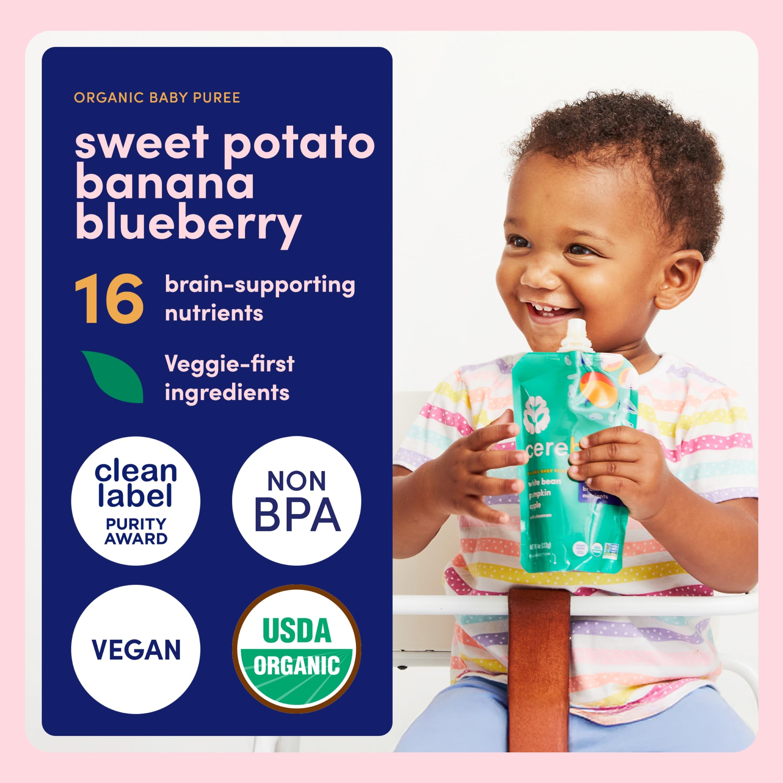 Cerebelly shelf-ready packaging on store shelf for quick nutrition.