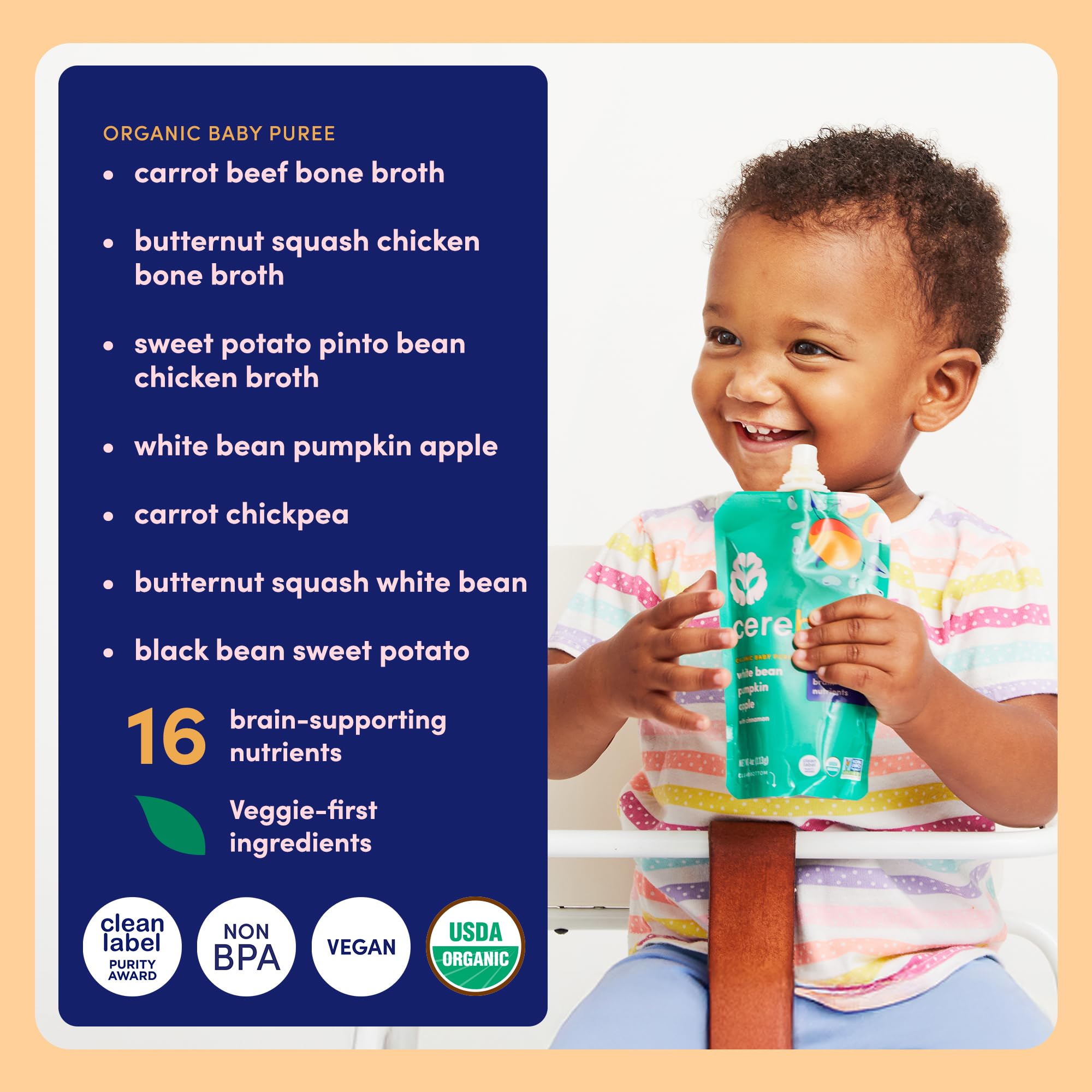 Cerebelly sixteen-nutrient pouch – supports brain and body development.