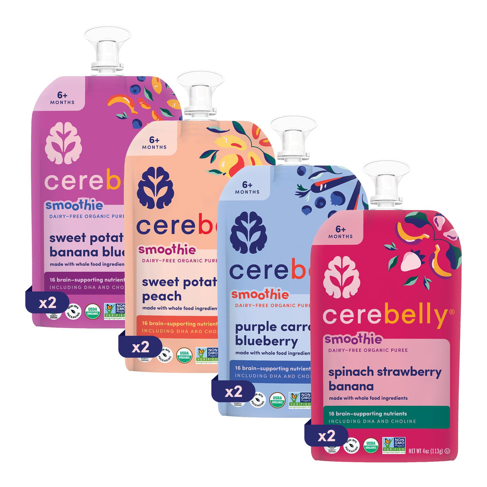 Cerebelly smoothie sampler pack front view for convenient feeding