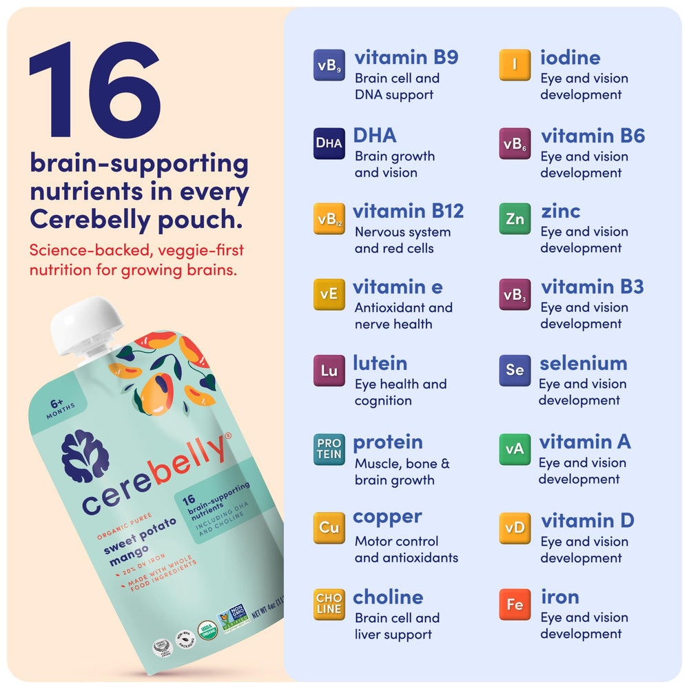 Cerebelly stage-1-2-3 pouch, versatile baby meals and toddler snacks.