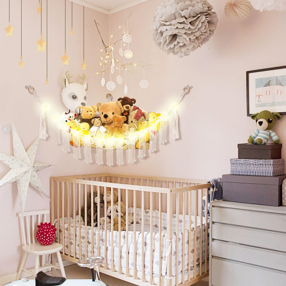 CERETIA LED light string glows softly beside the plush collection.