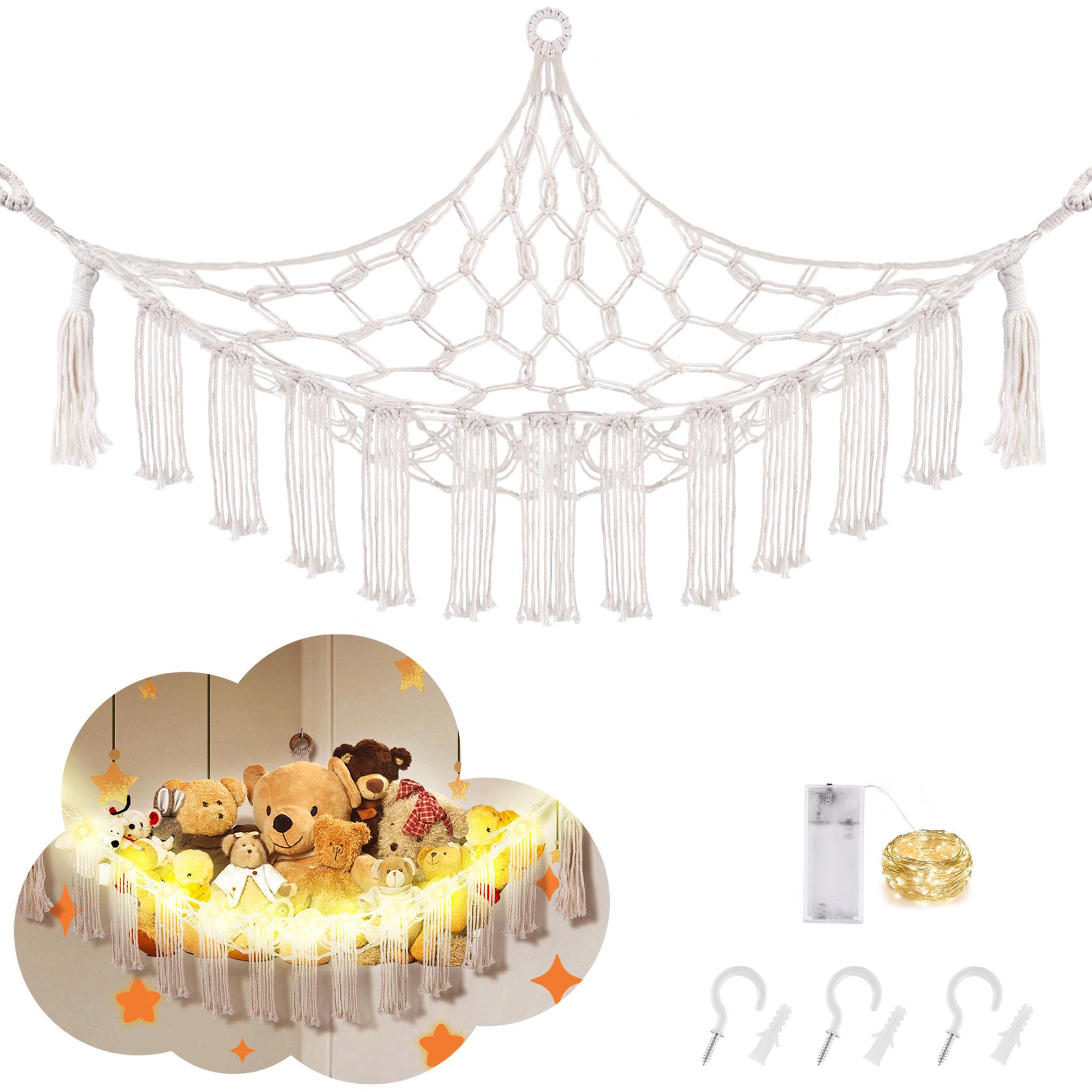 CERETIA stuffed animal hammock with LED light offers gentle night-time illumination.