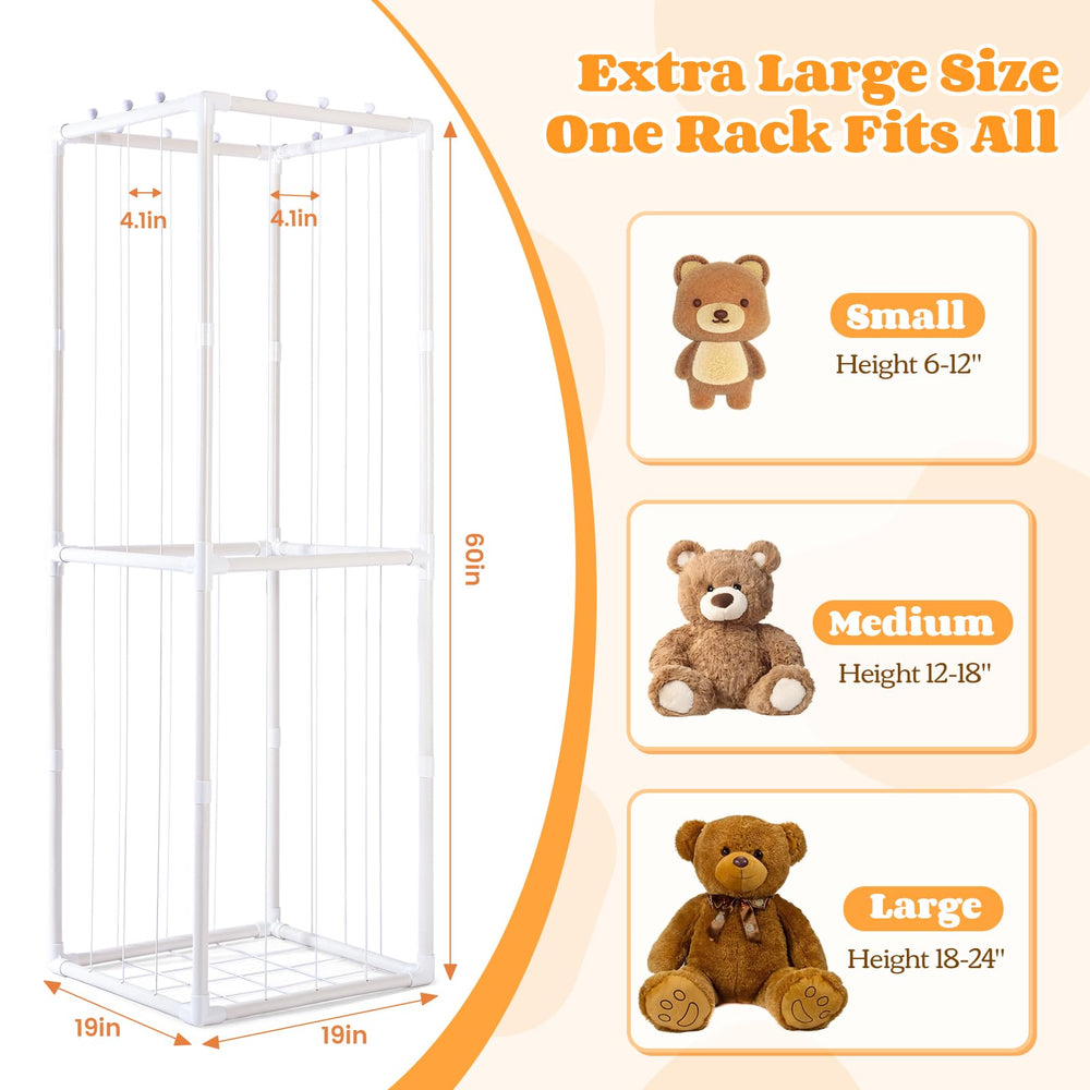 Cerpourt elastic-band organizer offers quick visibility and retrieval of plush toys.
