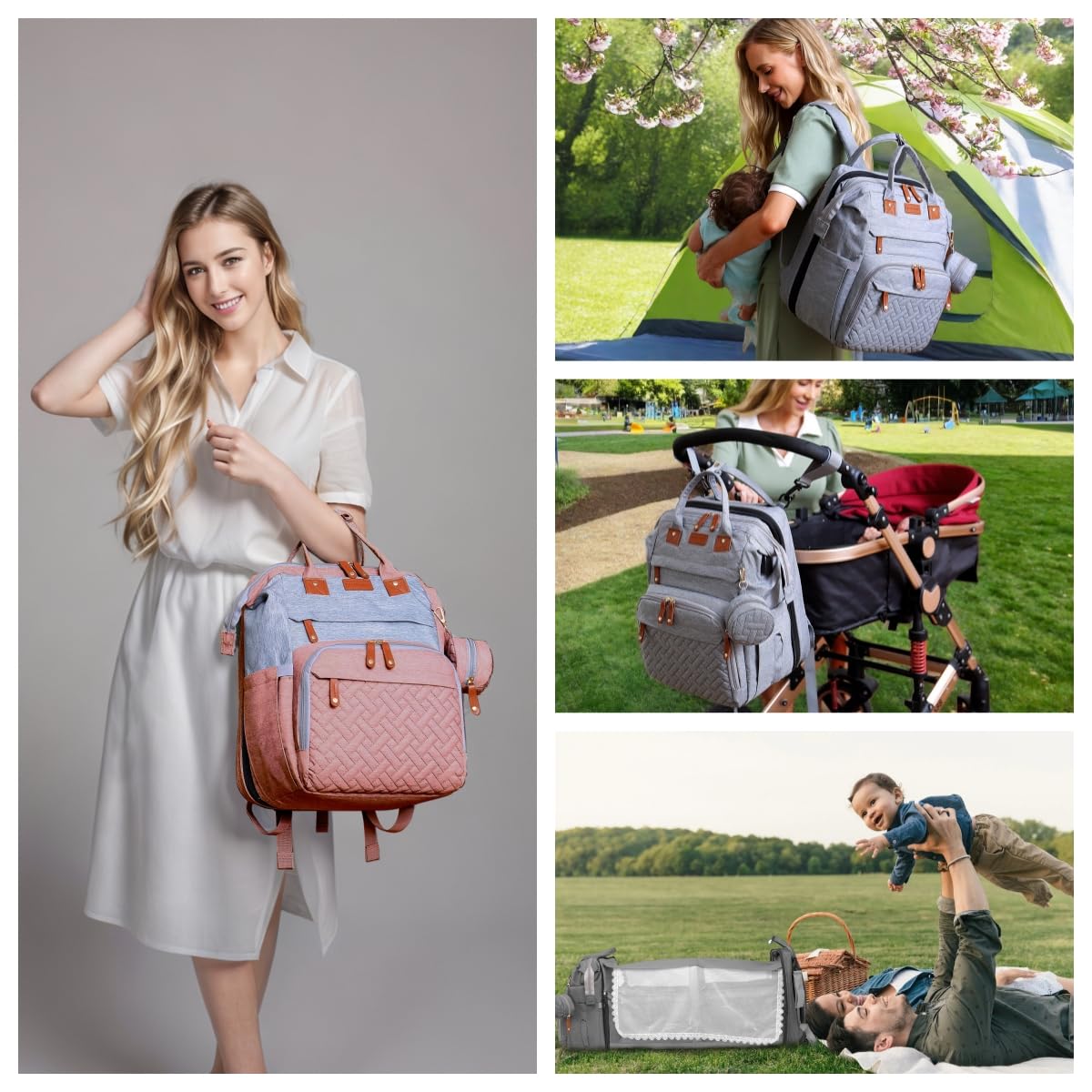 CESAILT diaper bag multi-use design supports backpack, tote, or handcarry.