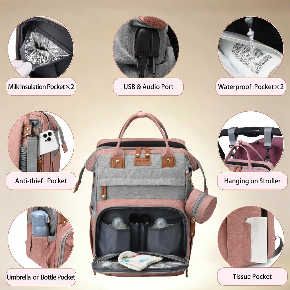 CESAILT diaper bag with USB port convenient charging during outings.