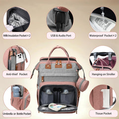 CESAILT diaper bag with USB port convenient charging during outings.