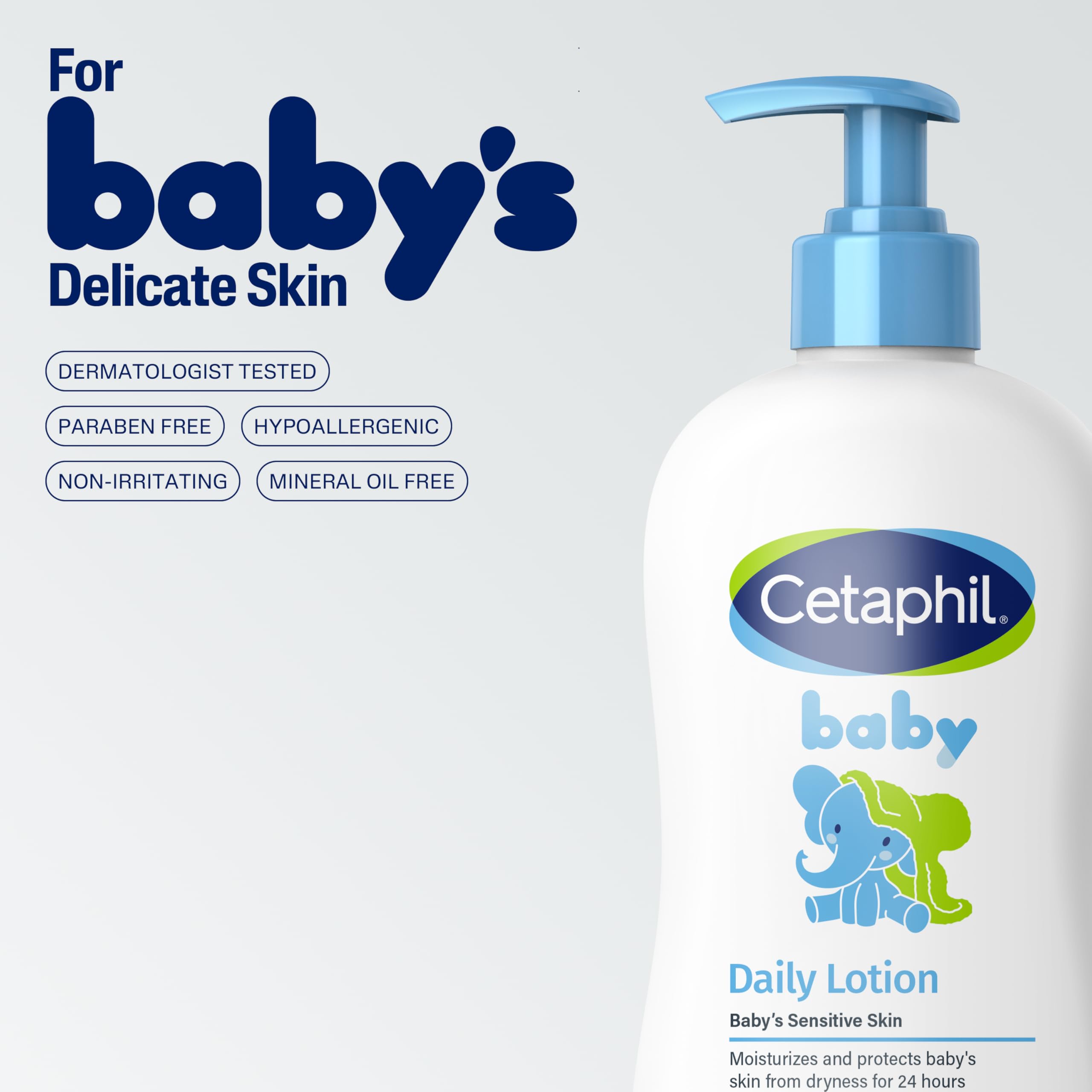Demonstration of 24-hour moisture from Cetaphil Baby Daily Lotion