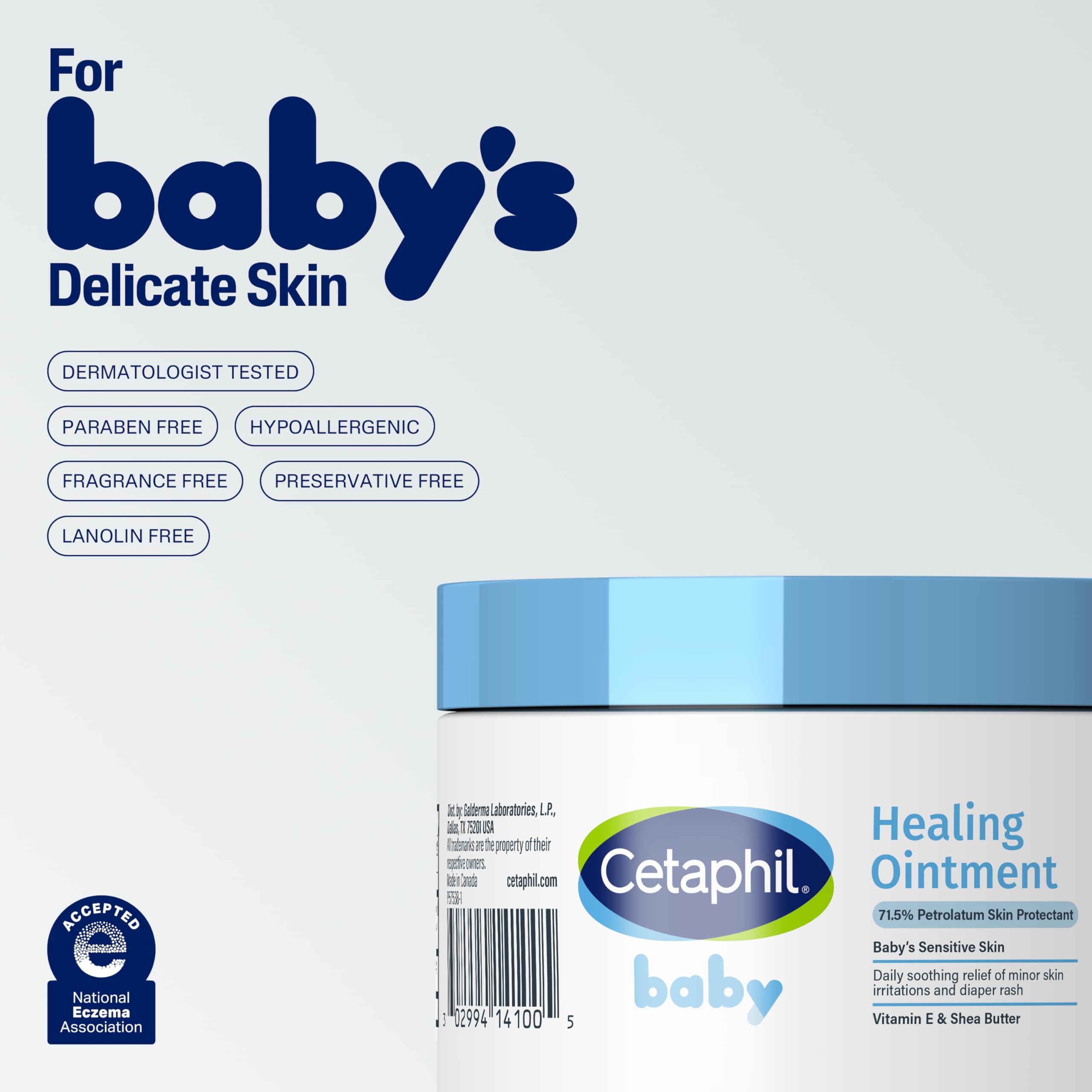 Cetaphil Baby Healing Ointment packaging layout emphasizes fragrance-free formula.