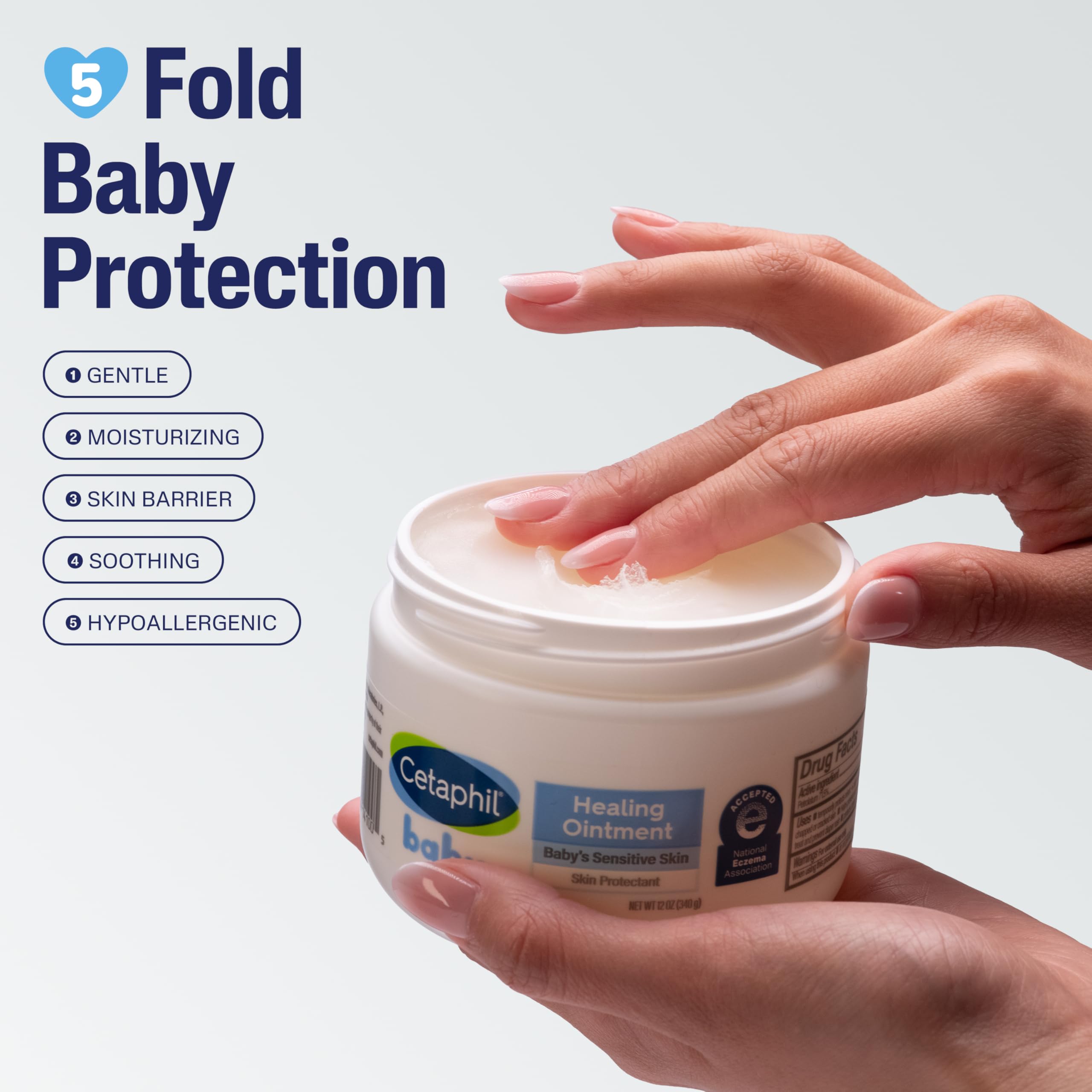 Cetaphil Baby Healing Ointment texture swatch shows creamy, easy-to-apply formula.