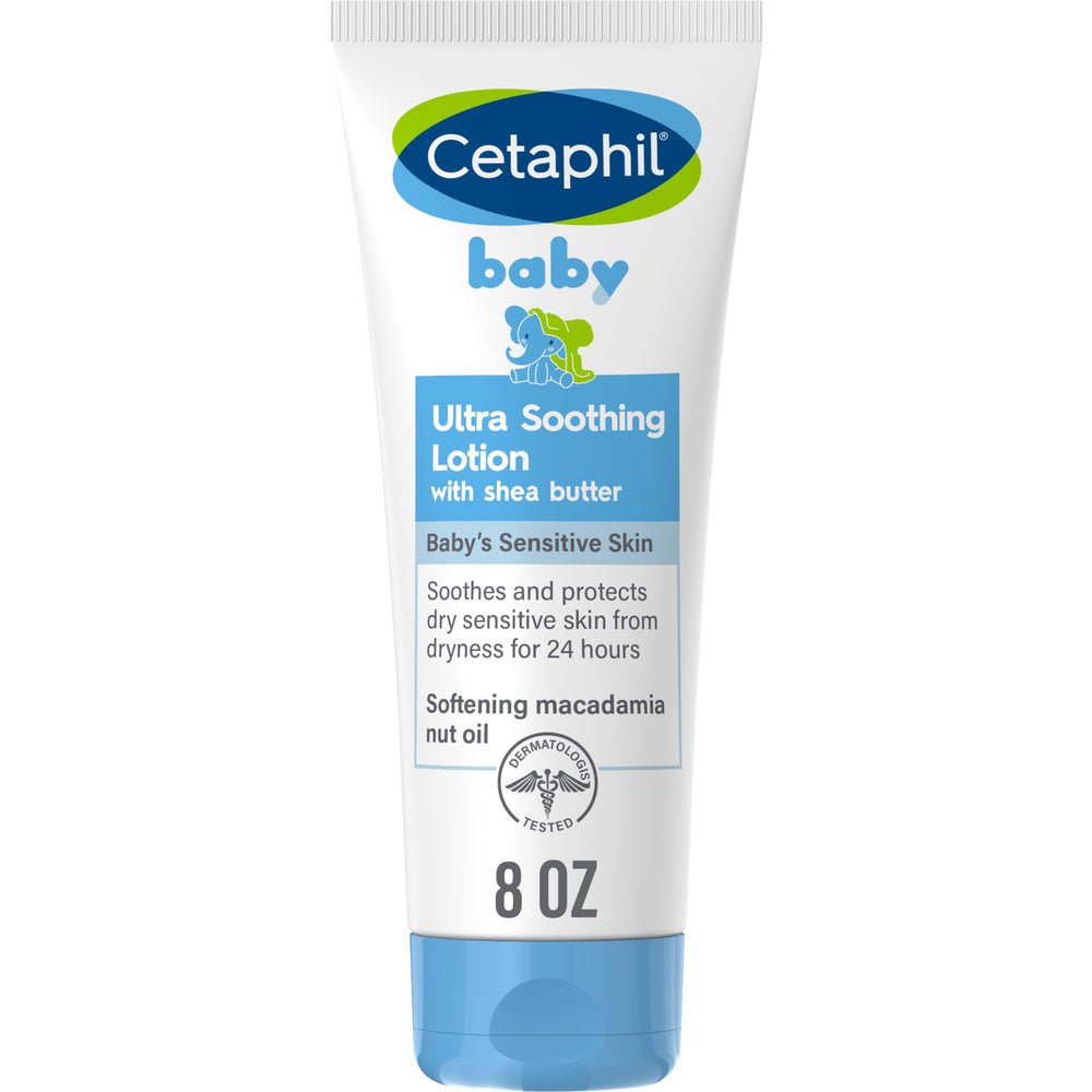 Cetaphil Baby Ultra Soothing Lotion pump bottle for gentle, long-lasting hydration on delicate infant skin.