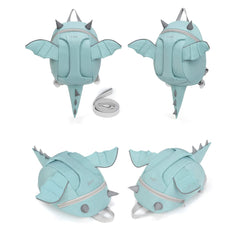 CFX dinosaur backpack side view emphasizes compact size and adjustable fit