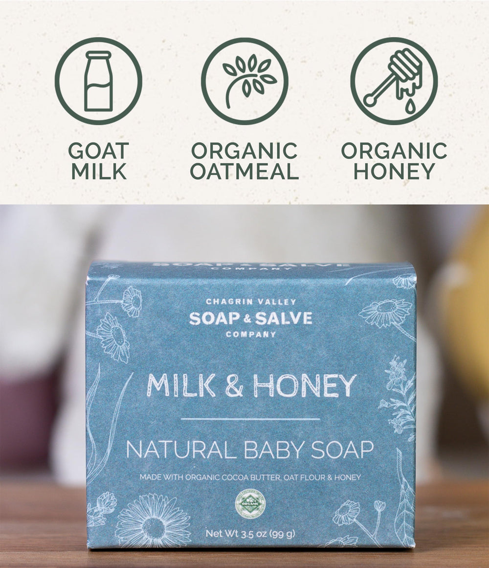 Chagrin Valley Baby Shampoo Bar packaging flat lay emphasizes unscented daily care