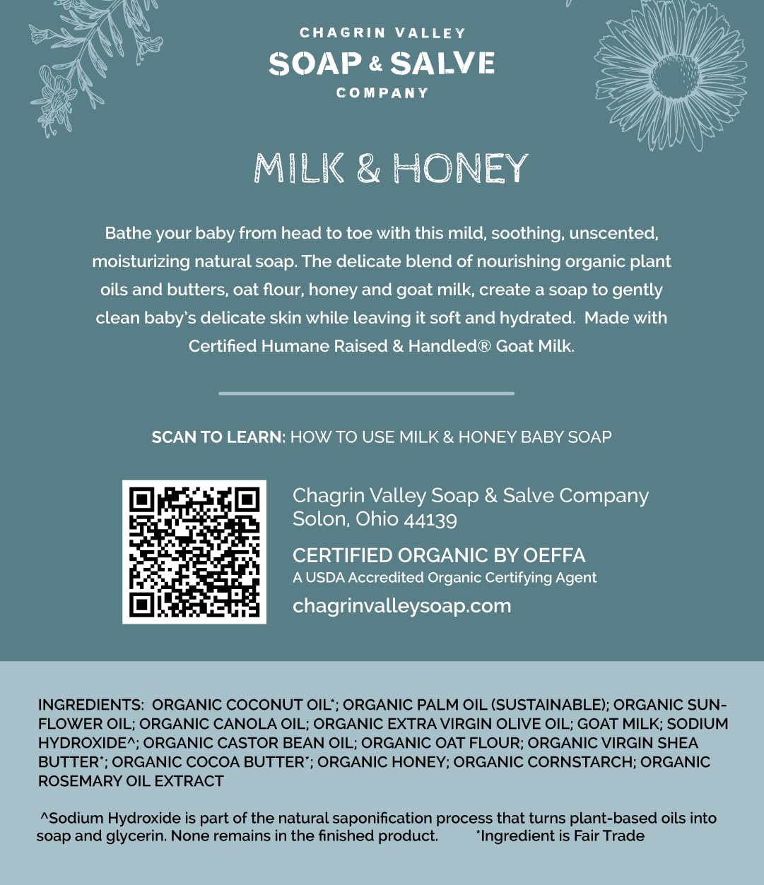 Chagrin Valley Organic oat flour bath soap close-up highlights soothing ingredients