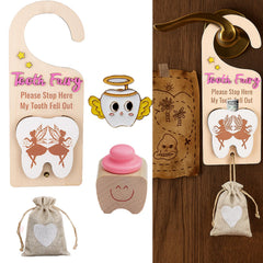 Chakralux Tooth Fairy door hanger on a kids' door for magical tooth visits.