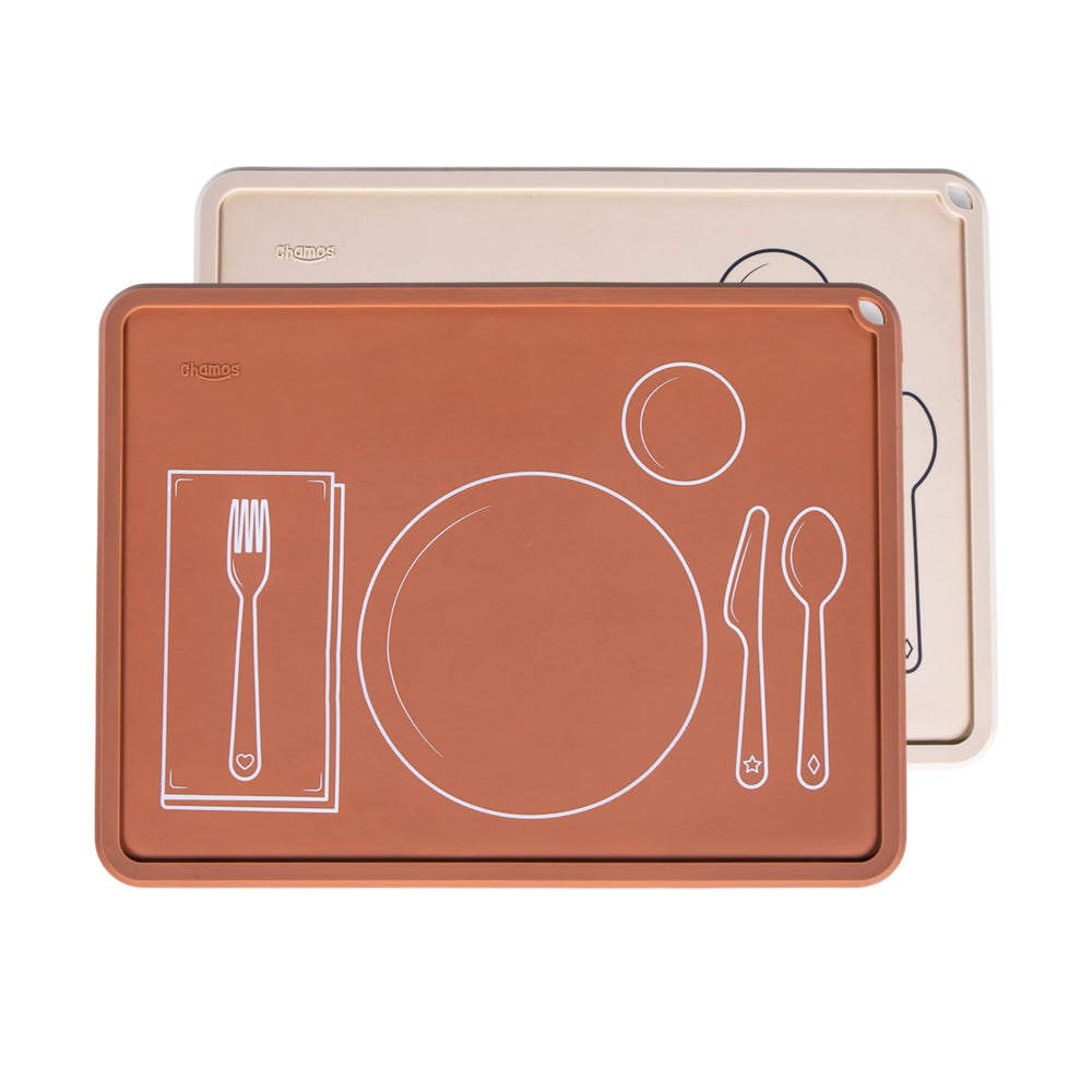 Chamos Montessori placemat clay beige set helps toddlers learn where to place cups